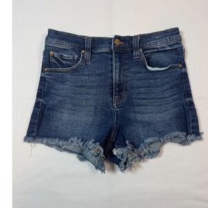 Boho Celebrity Pink High Rise Denim Cut Off Shorts Womens 7/28 Dark Wash Blue